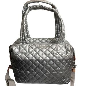 Mz Wallace silver two tone silver gray quilted bag